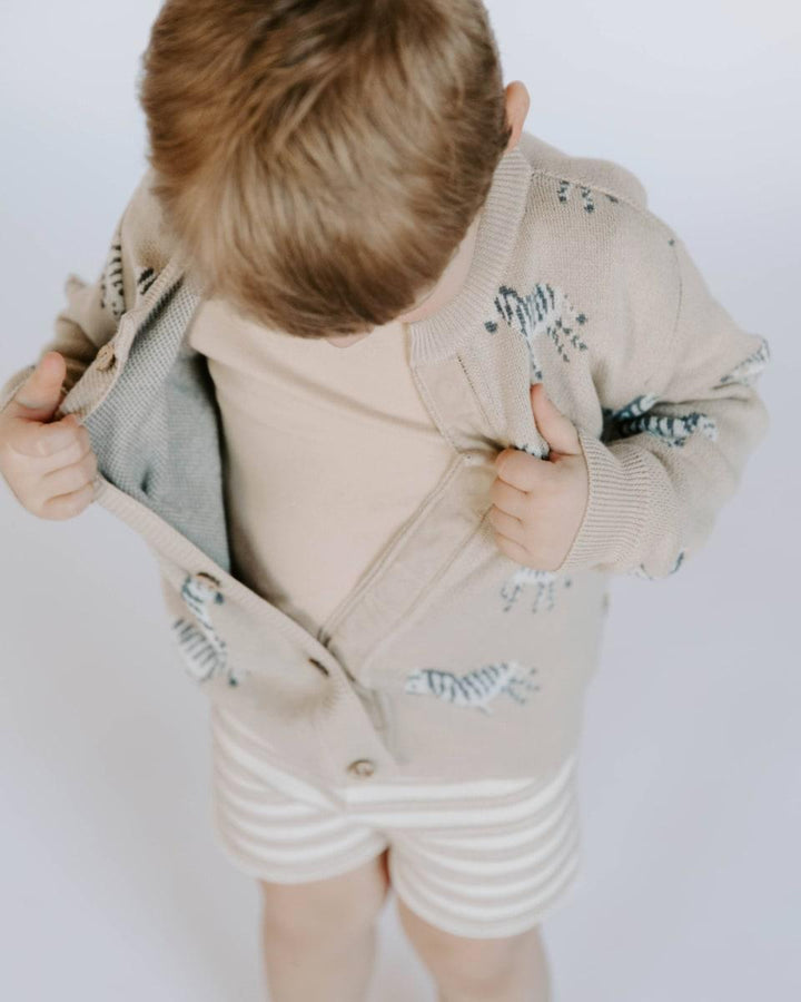 Organic Cotton Knit Jacquard Cardigan in Zebra - Mushroom