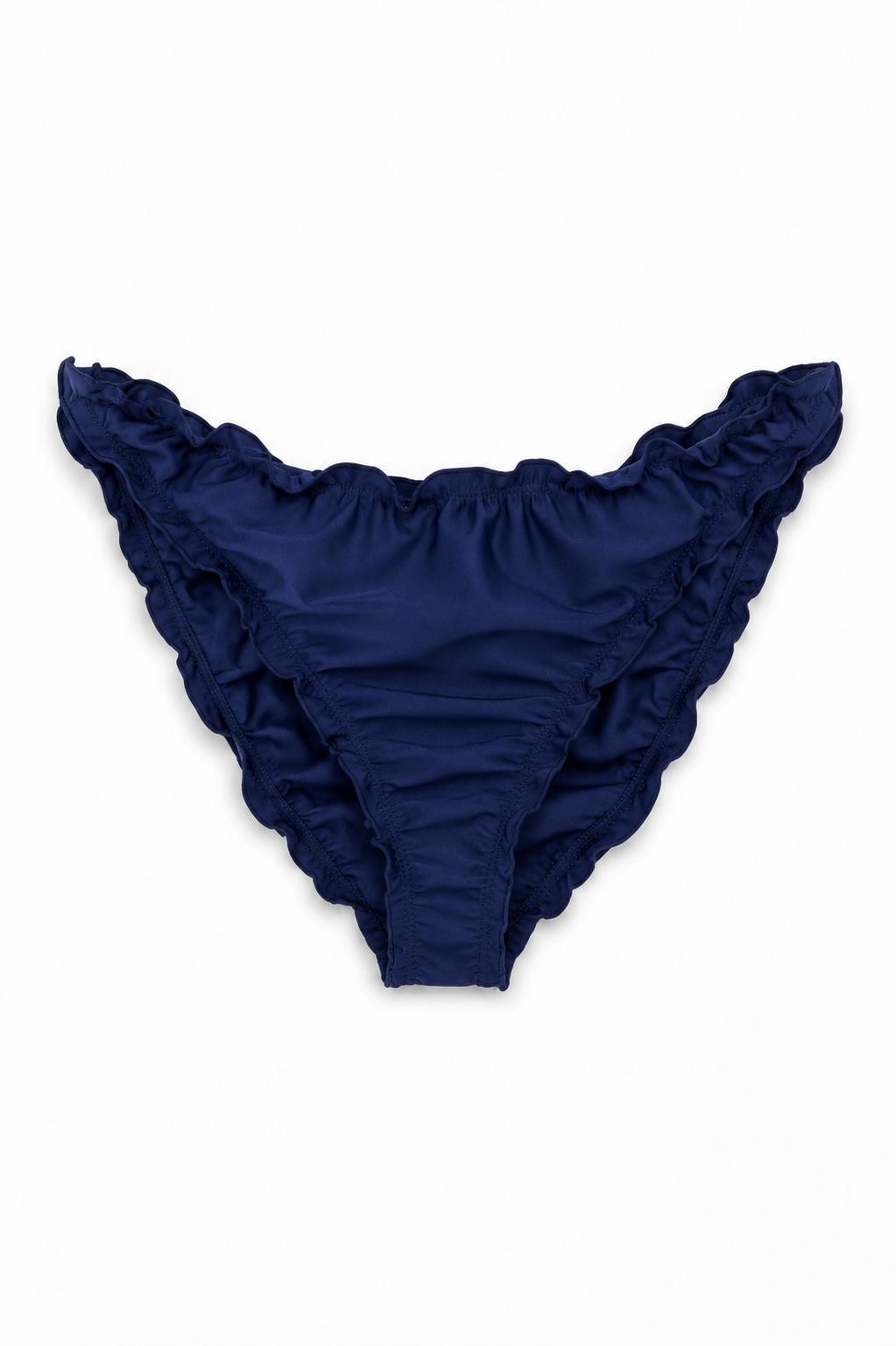Peony Ruffle Low Rise Bikini Bottoms - Navy