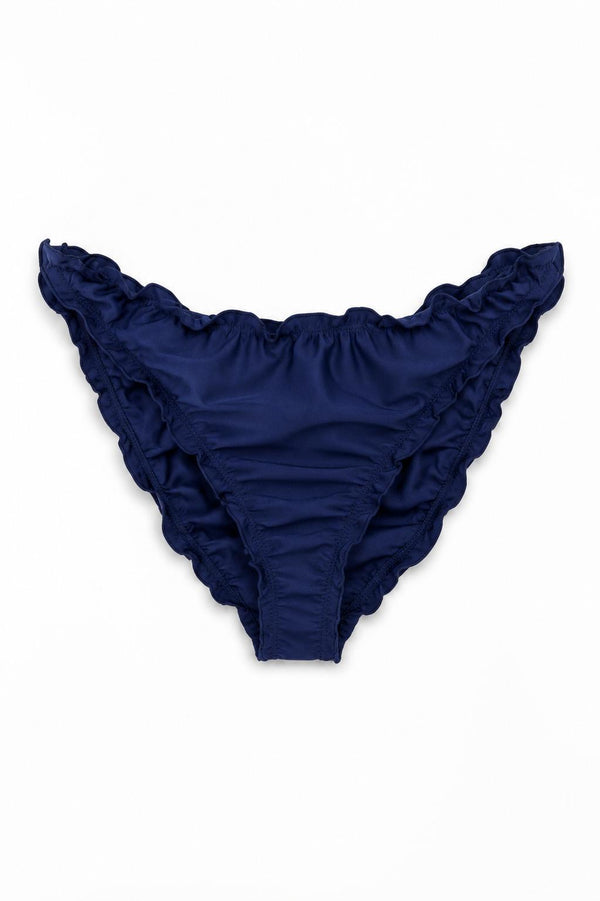 Peony Ruffle Low Rise Bikini Bottoms - Navy