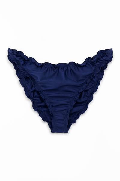 Peony Ruffle Low Rise Bikini Bottoms - Navy
