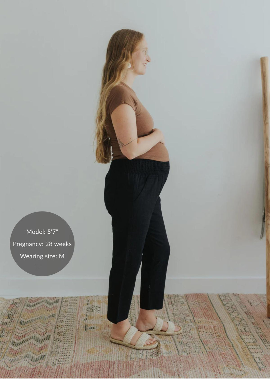 Transitional Maternity Linen Pant - Extended Inseam - Ebony