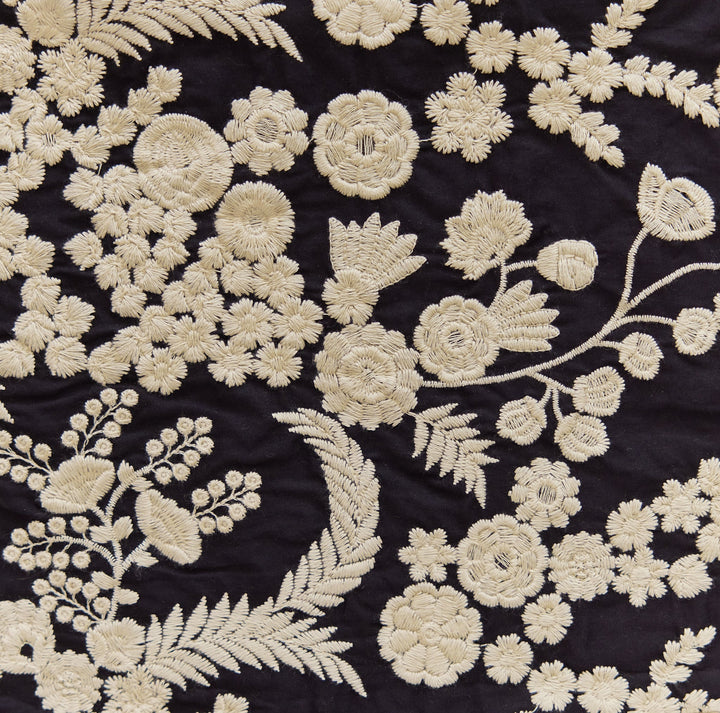 Doris Embroidered Fringe Midi Dress - Midnight/Cream Floral embroidery