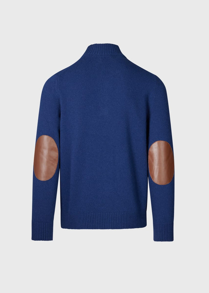 Quarter Zip Sweater With Suede Trim - Navy