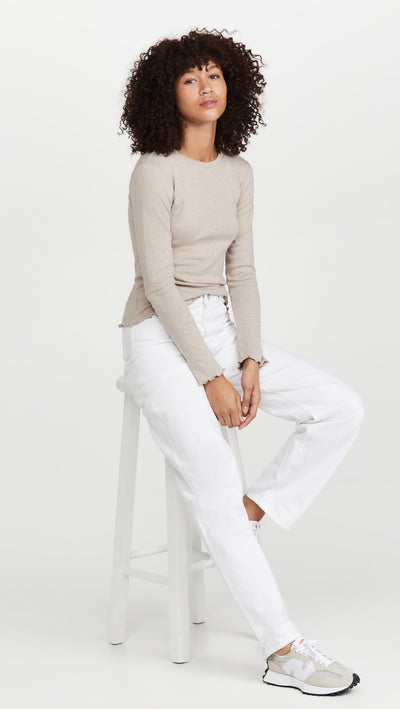 Long Sleeve Lettuce Edge Top - Oatmeal