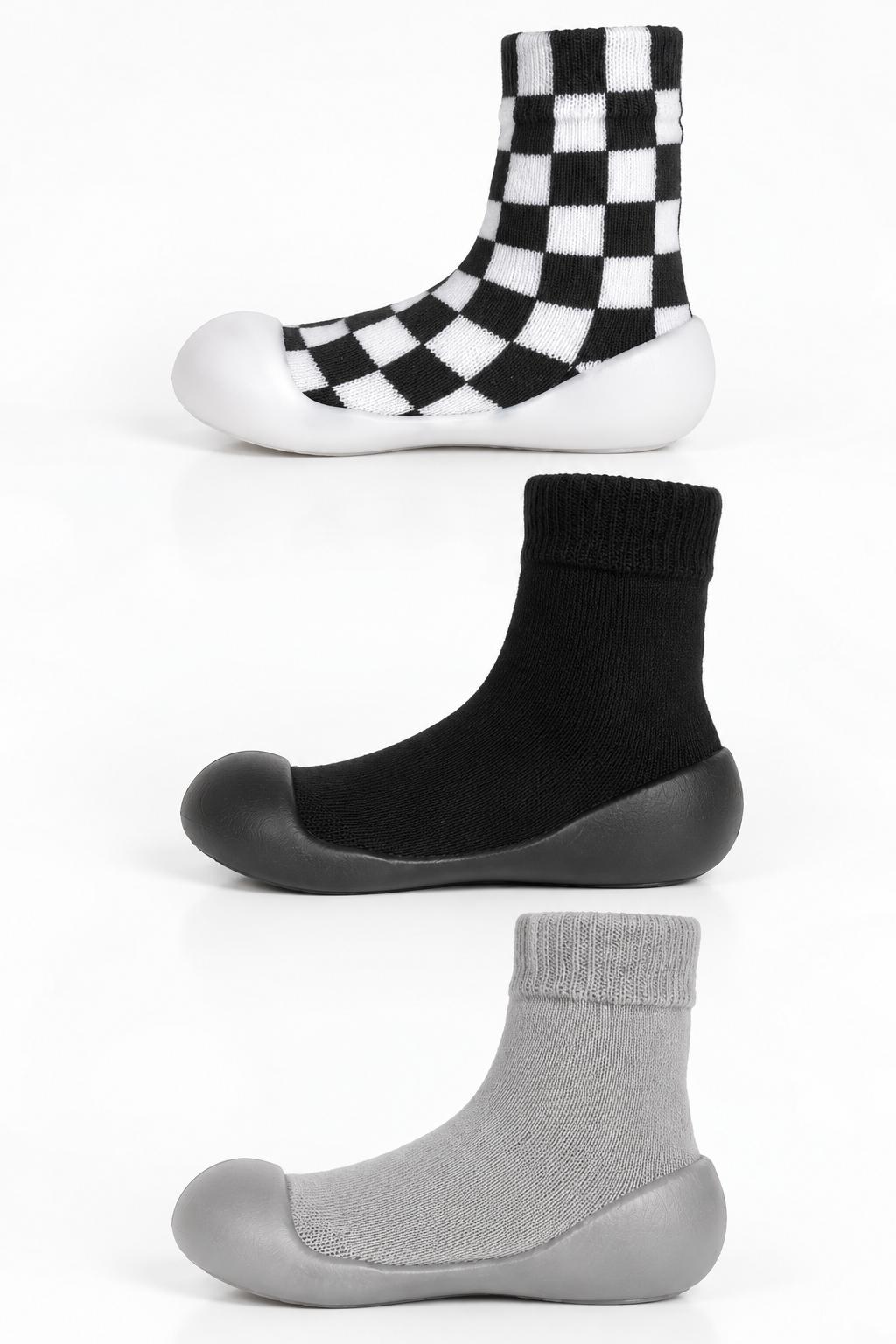 Romp Stomp SlipKix 3-Pack - Checkered + Basics