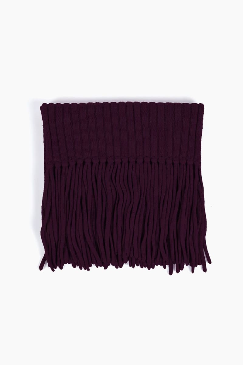 Ribbed Baby Alpaca Fringe Scarf - Aubergine