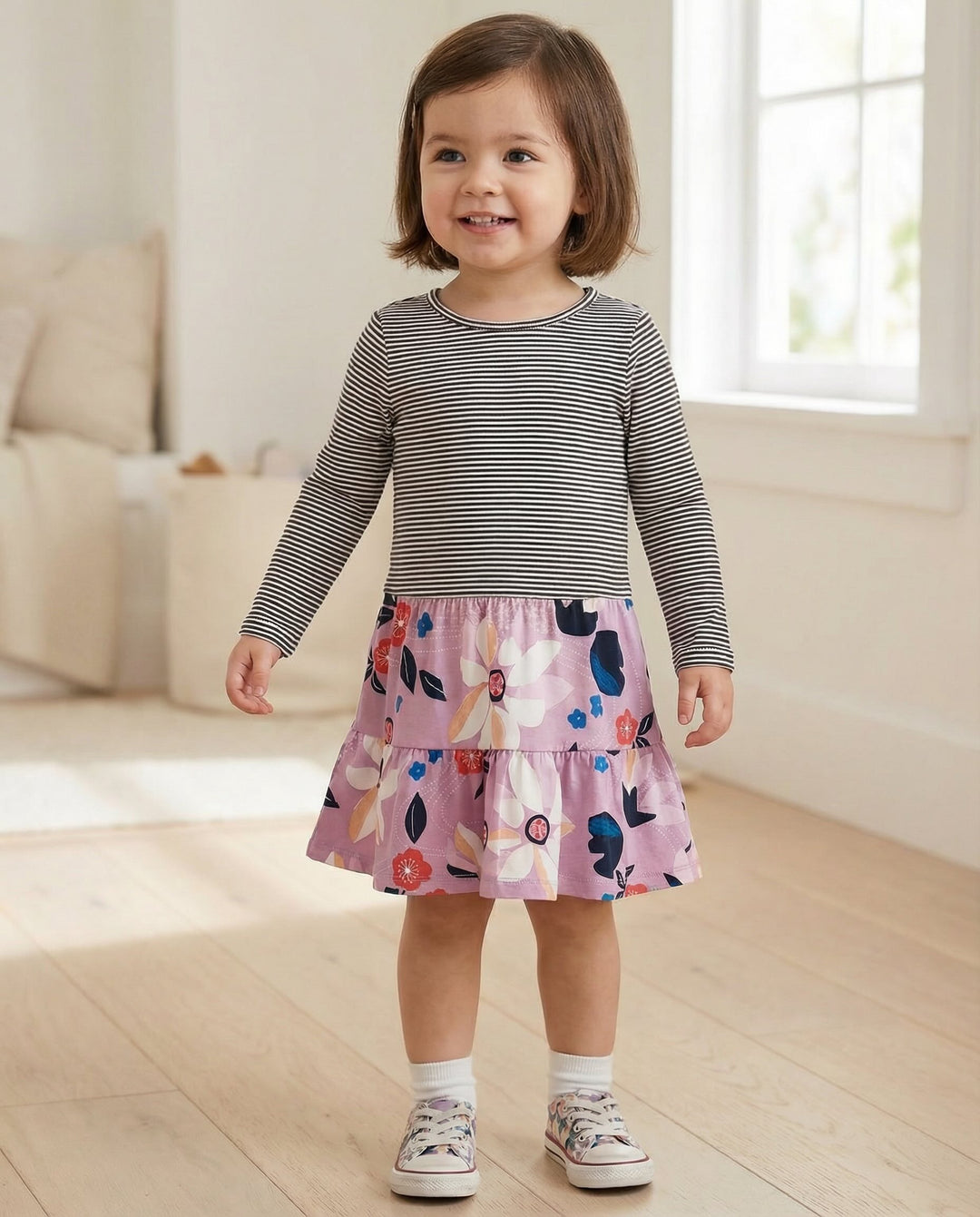 Tiered Skirted Twirl Dress - Kimono Floral