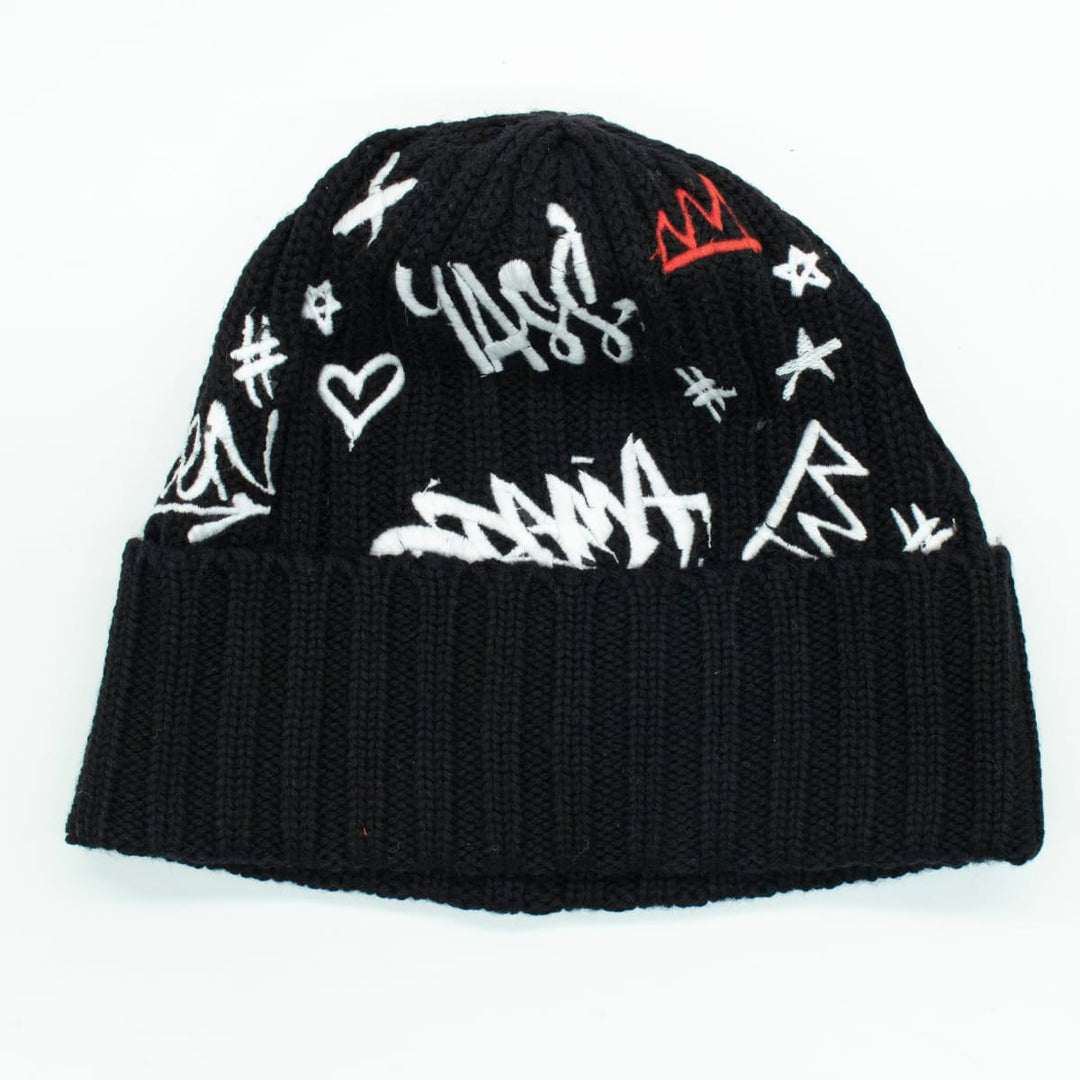 8" Folded Cuff Graffiti Hat - Black