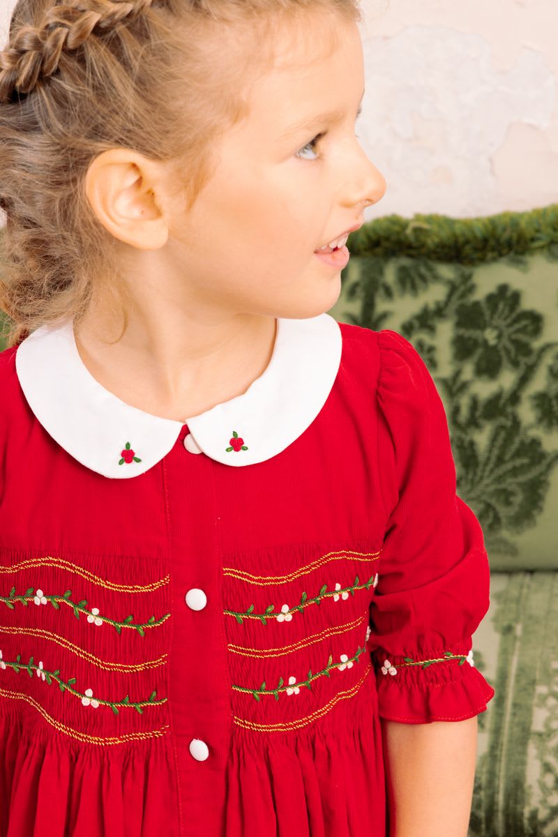 Olympe Red Holiday Smocked Baby Dress
