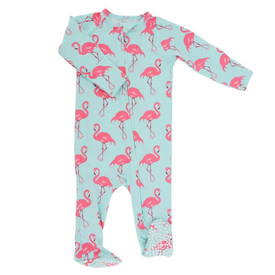 Zipper Footie - Flamingo Aqua