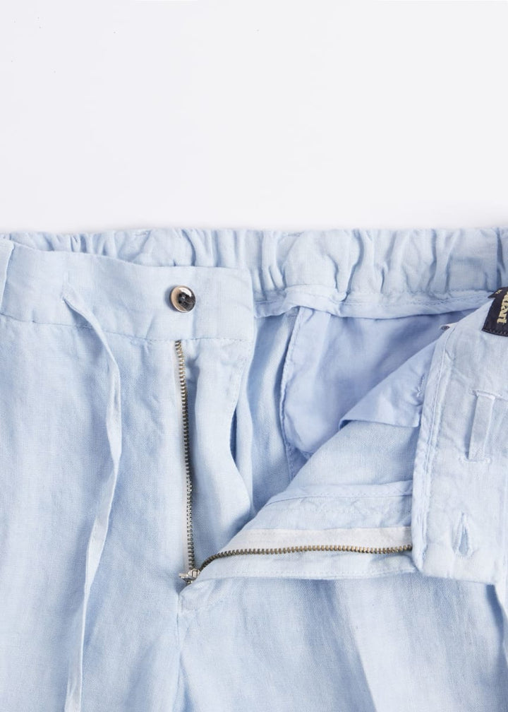Linen Drawstring Trouser - Light Blue