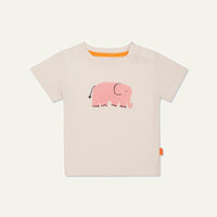 Recycled Cotton Elephant Baby T-shirt - Natural/pink