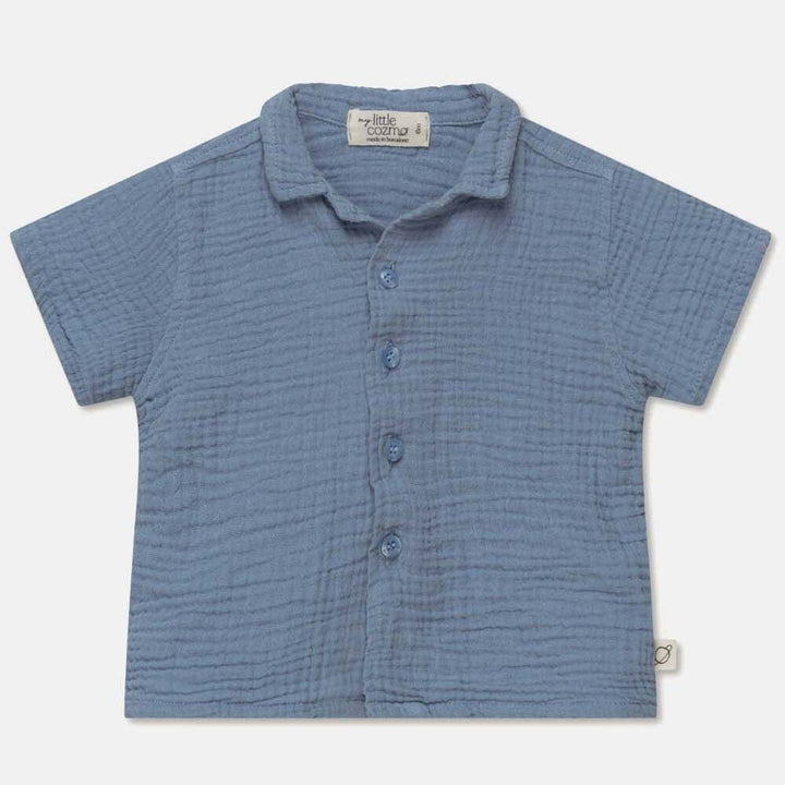 Gauze Camp Baby Shirt - Sky Blue Tops My Little Cozmo 