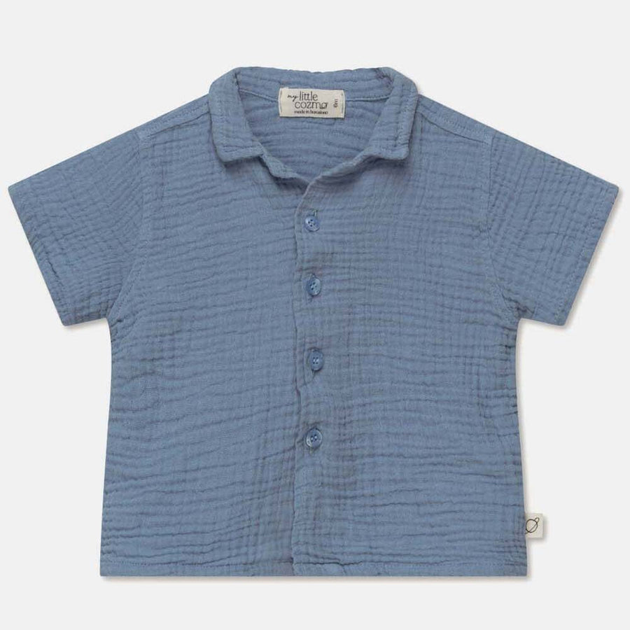 Gauze Camp Baby Shirt - Sky Blue Tops My Little Cozmo 