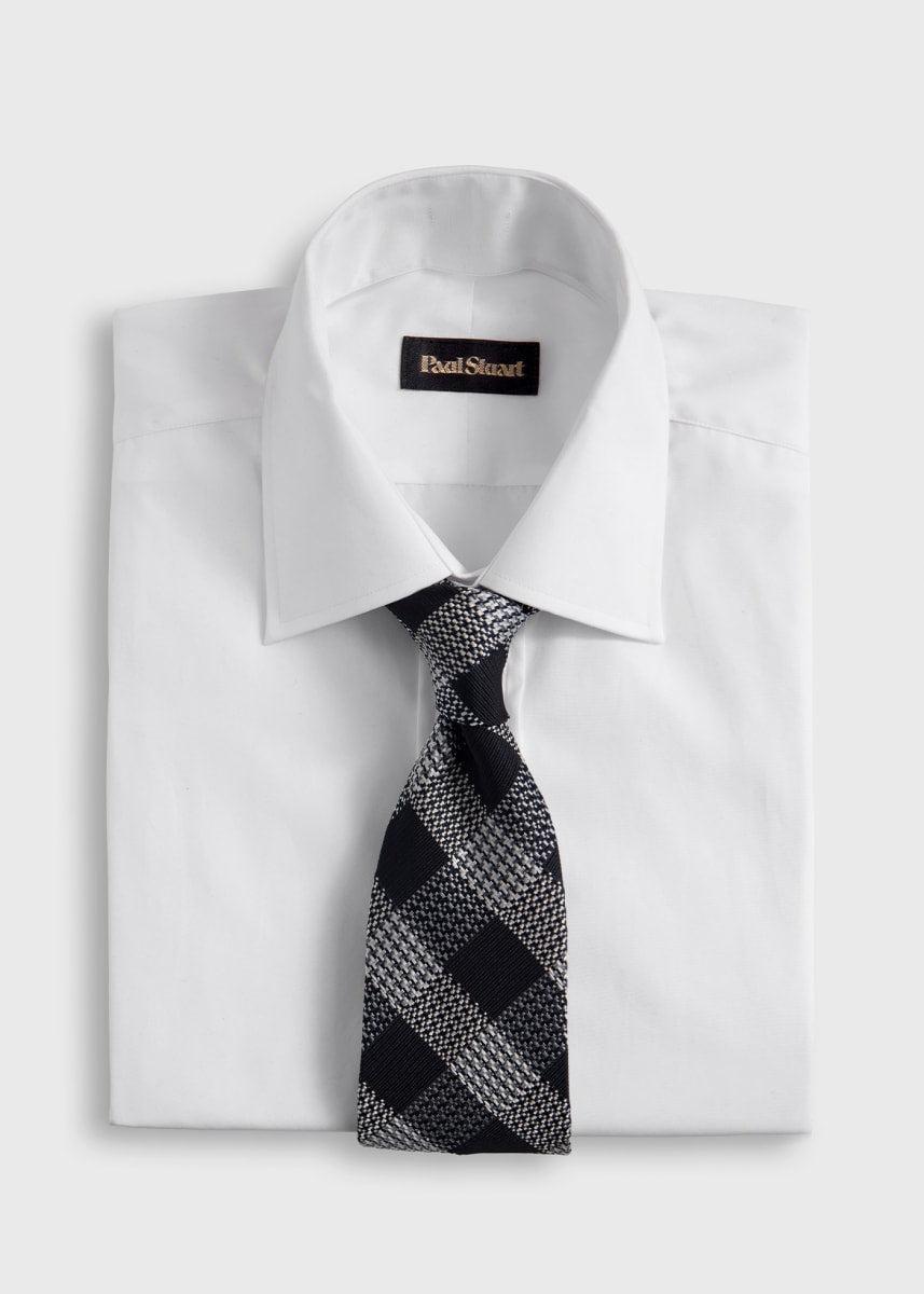 Woven Silk Houndstooth Plaid Tie - Black