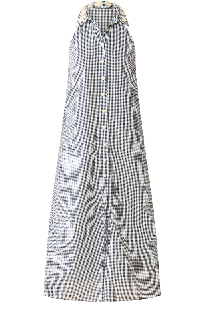 Cami Collar Dress x Rainey - Navy Gingham With Cream Crochet Applique