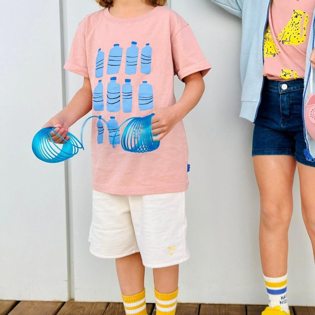 Recycled Cotton Ten Bottle Kid T-shirt - Misty Rose/della Blue