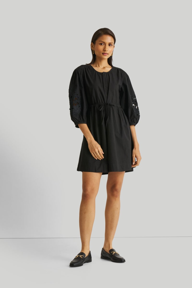 Shirt Dress With Balloon Sleeves - Black