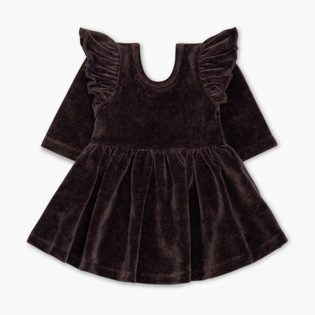 Velour Long Sleeve Ruffle Let's Dance Dress - Black