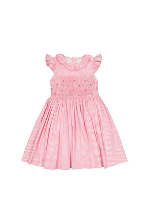 Tulip Frilled Cap Sleeve Smocked Dress - Pink Gingham