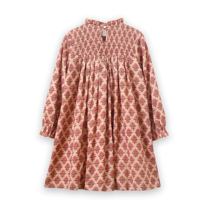 Girls' Smocked Long Sleeves Dress - Vintage Pink