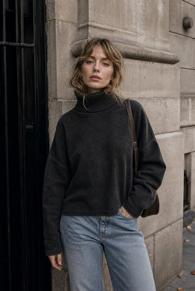 Turtleneck Sweatshirt - Washed Black