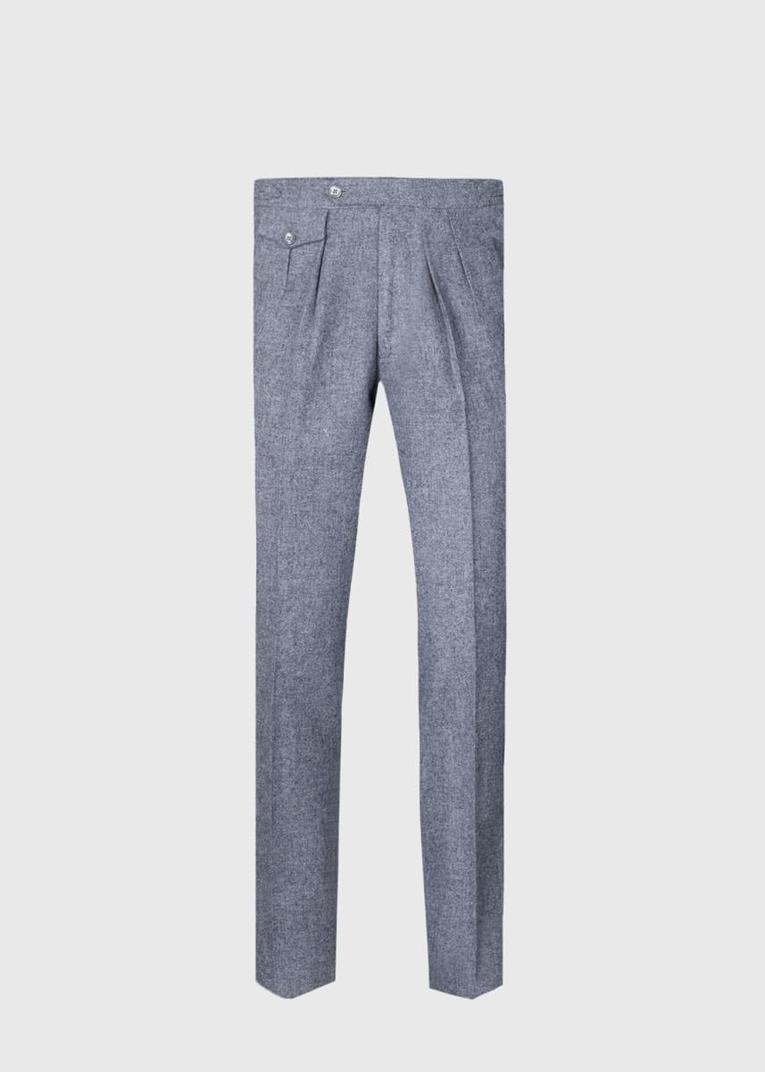 Shetland Wool French Pleat Trouser - Light Grey