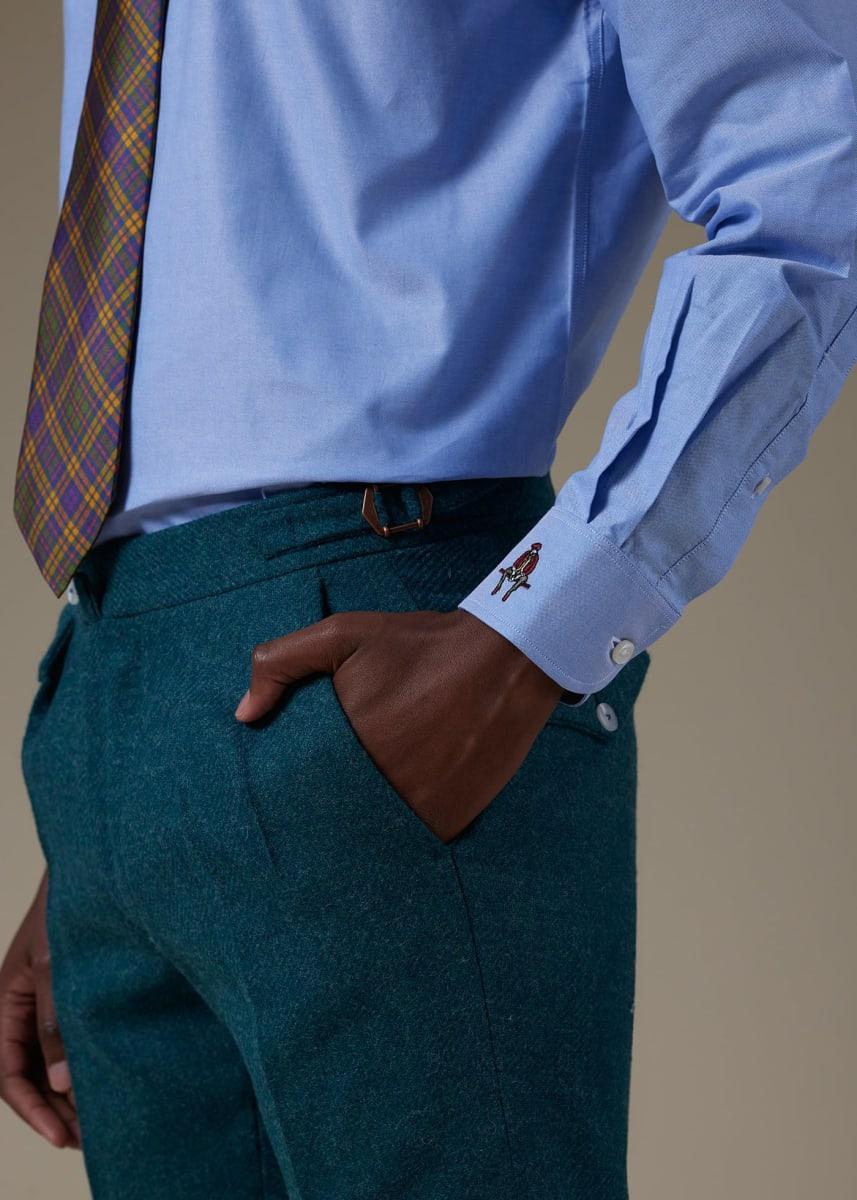 Shetland Wool French Pleat Trouser - Teal