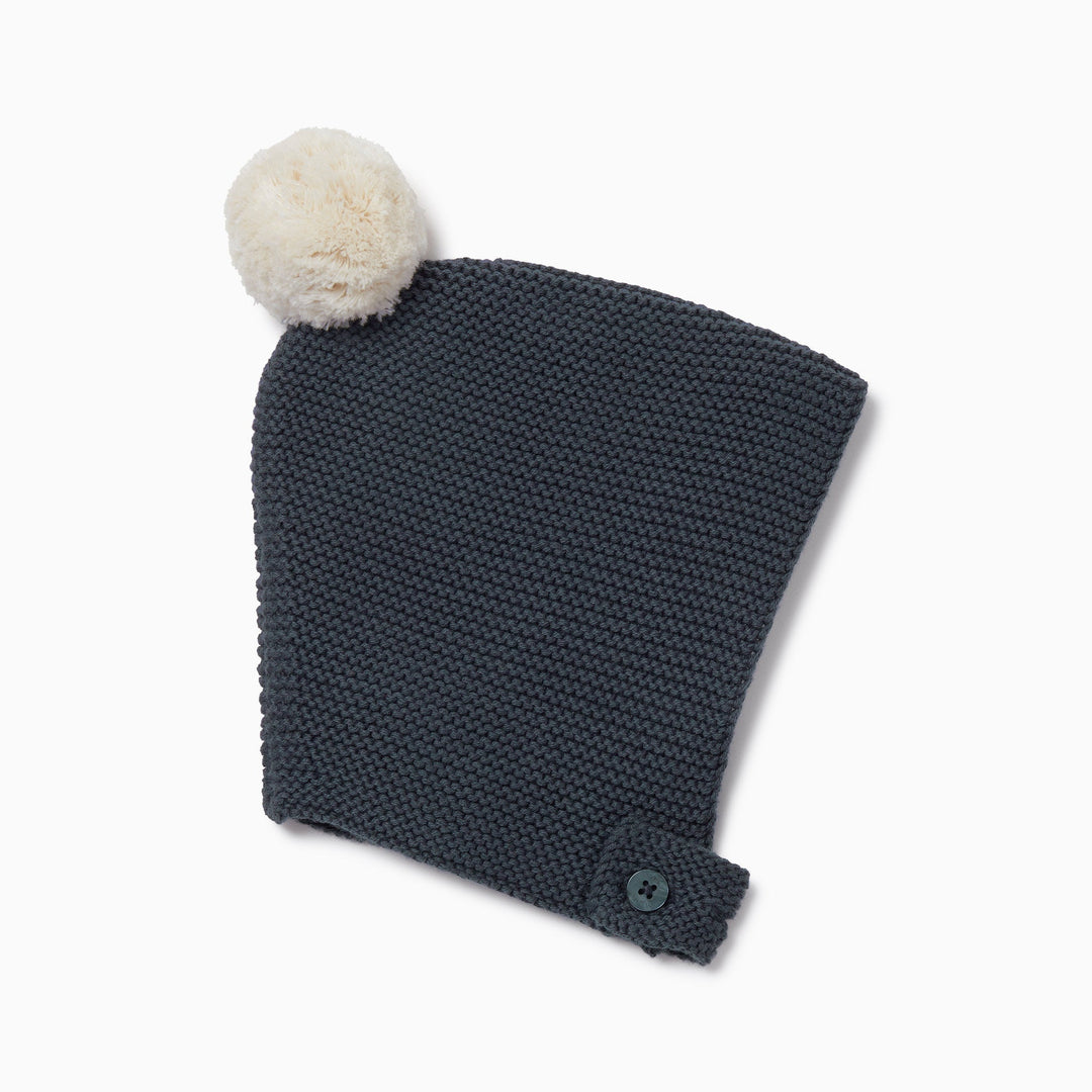 Knitted Bonnet Hat - Navy