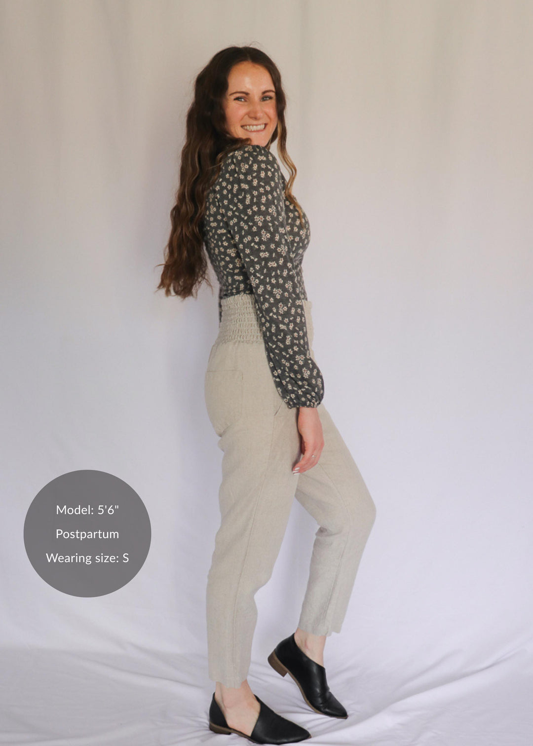 Everyday Transitional Maternity Smocked Linen Pant - Natural