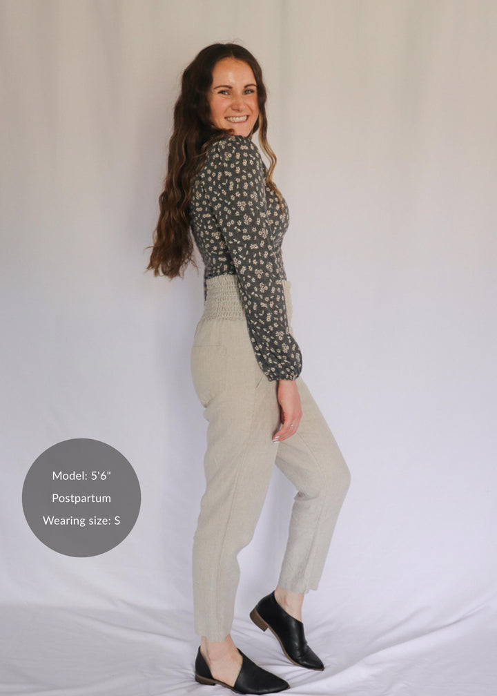 Everyday Transitional Maternity Smocked Linen Pant - Natural