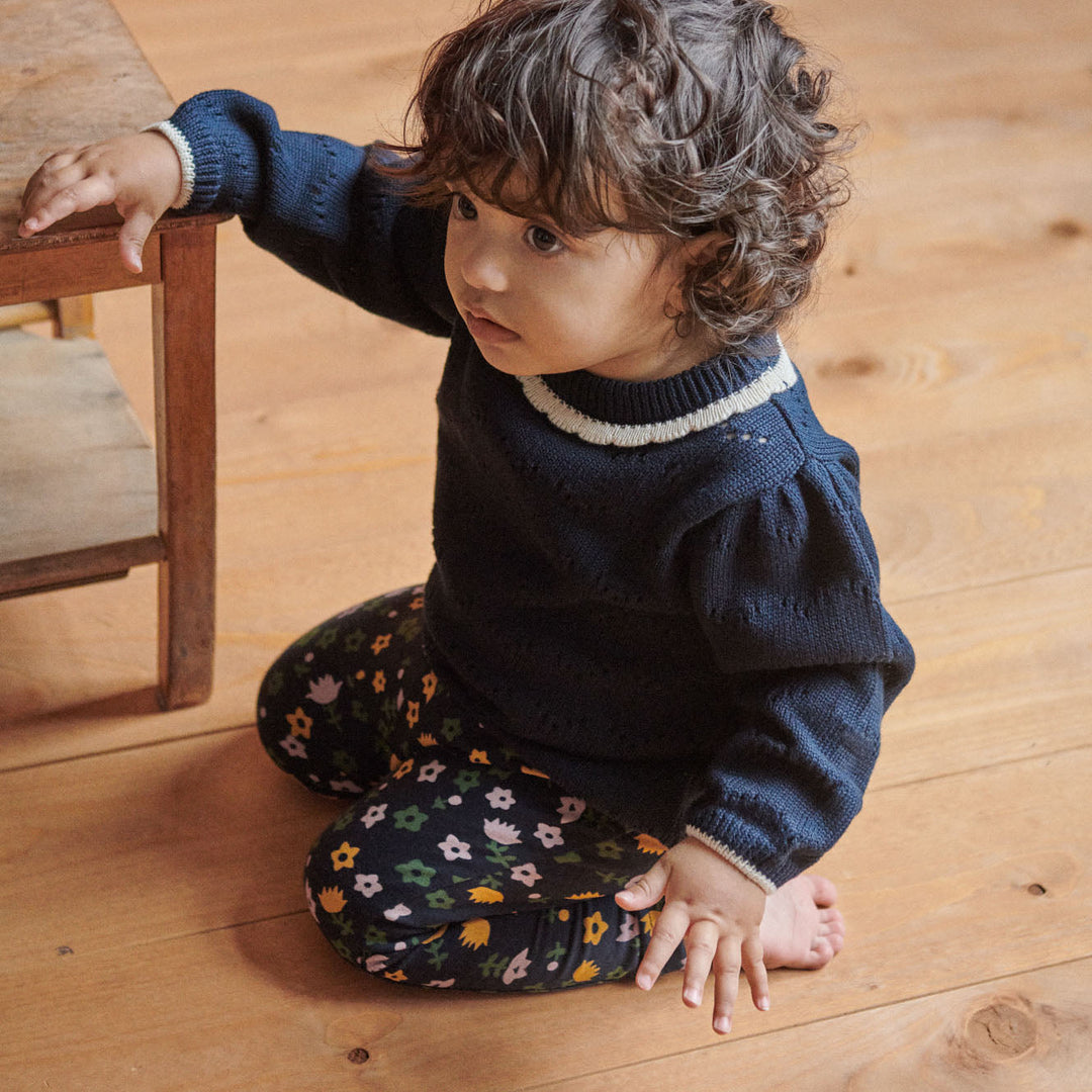 Long Sleeve Maeve Tee - Navy Pointelle
