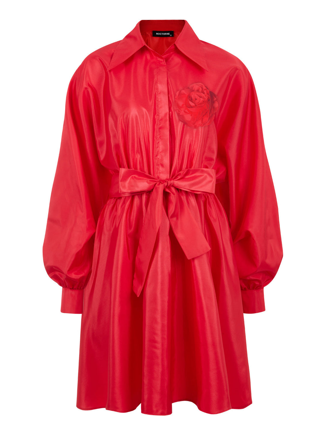 Belted Taffeta Dress - Red