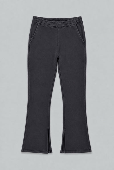 Wide Leg Sweatpants With Slits - Black
