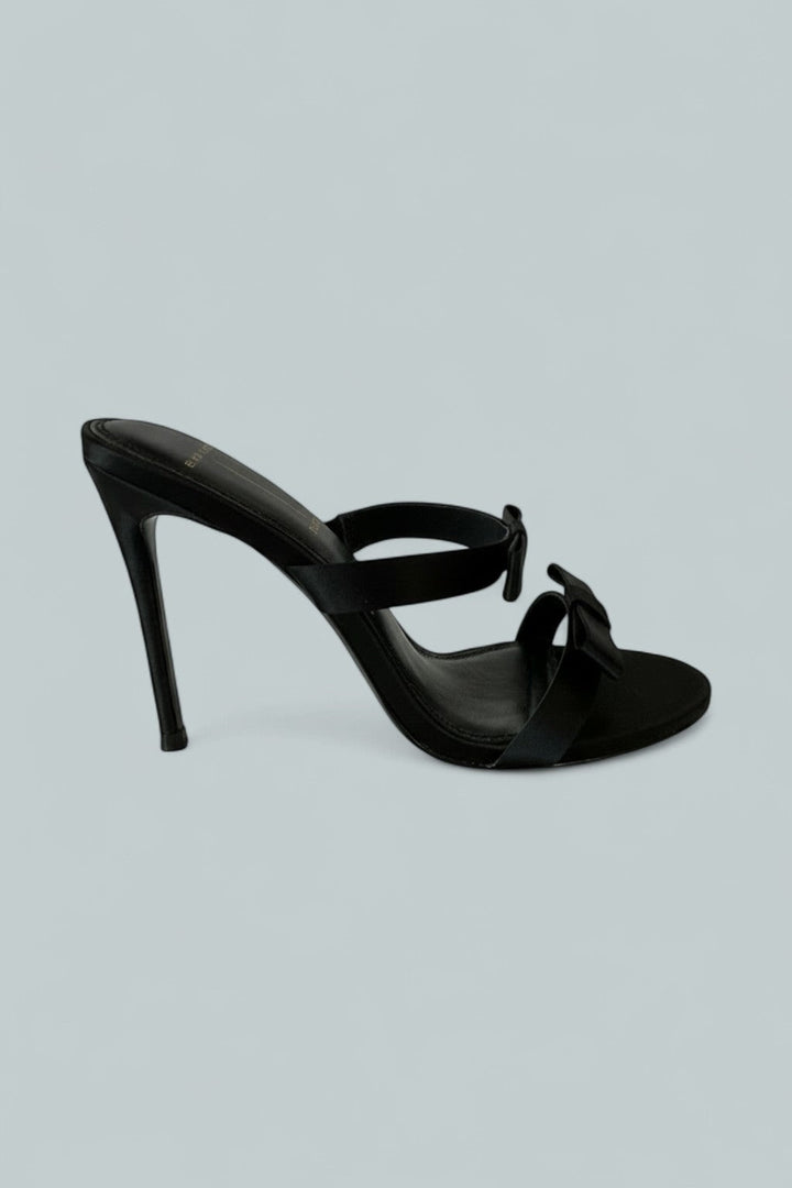 Women's Chic Satin High Heel Bow Sandals - Black