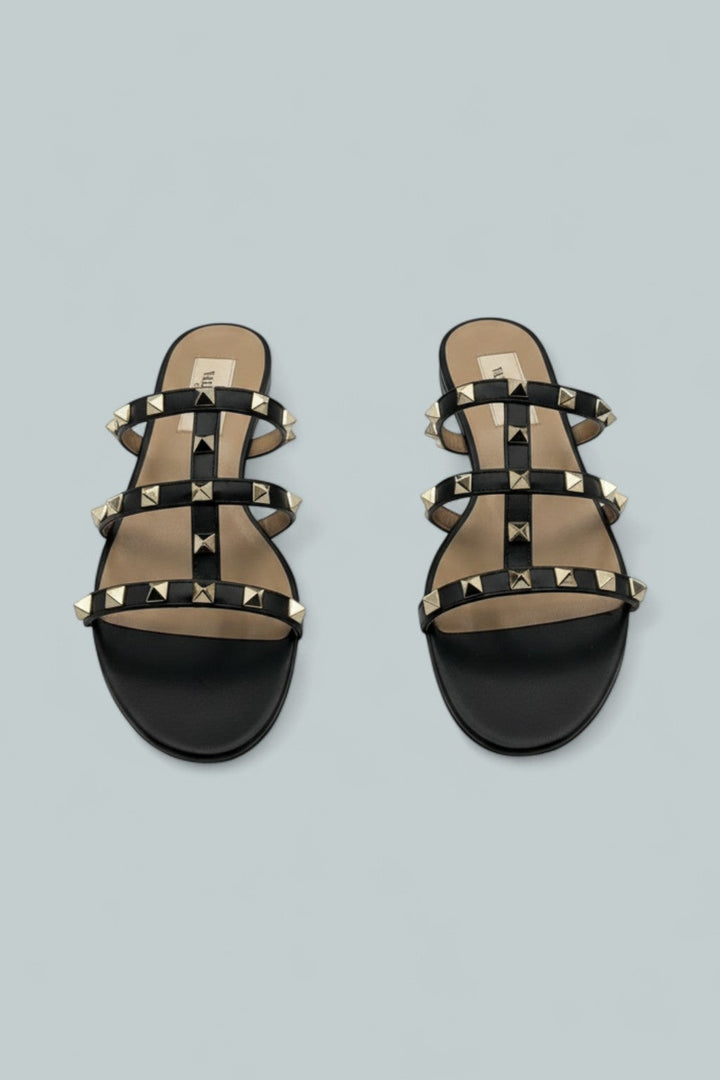 Women's Rockstud Slide Sandals - Black/Gold