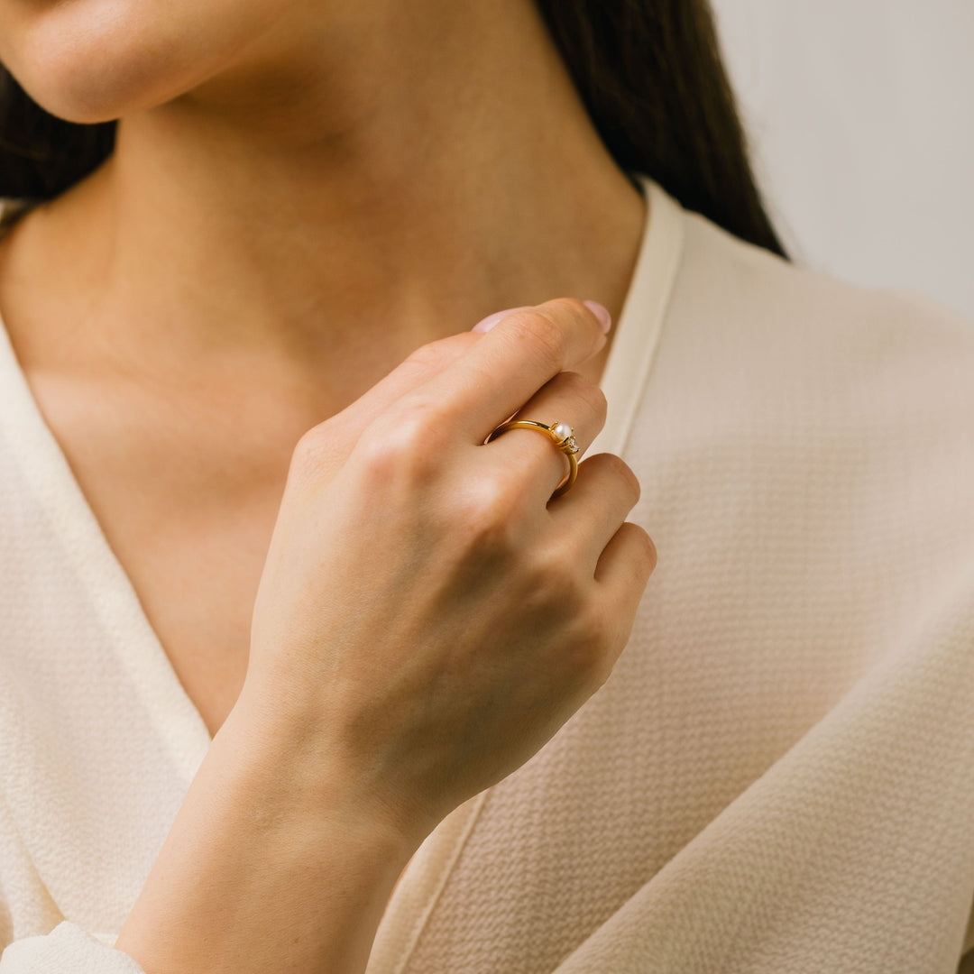 Luma Gemstone Ring - Pearl + Cubic Zirconia