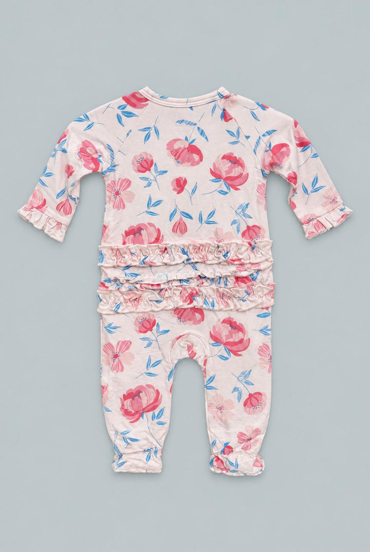 Ruffle Footie - Peony Pink