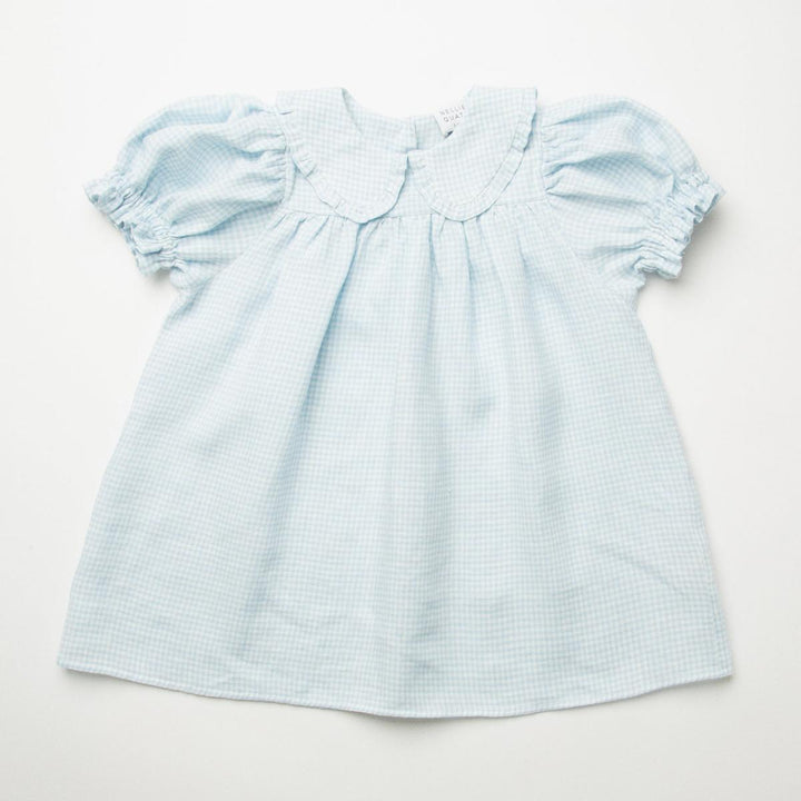 Baby Marbles Dress - Baby Blue And Milk Mini Check Linen