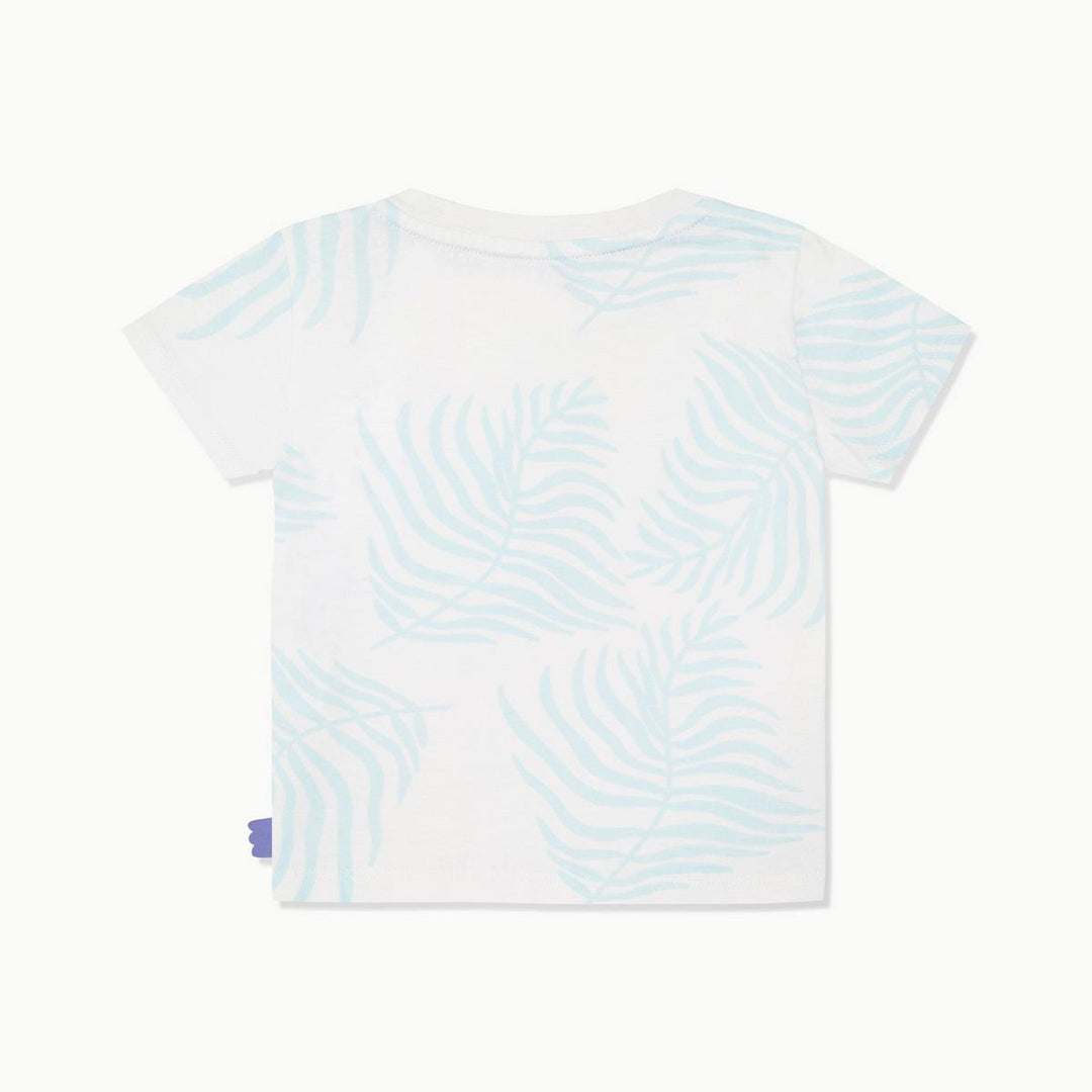 Recycled Cotton Palm Leaf Baby T-shirt - Natural/Sterling Blue