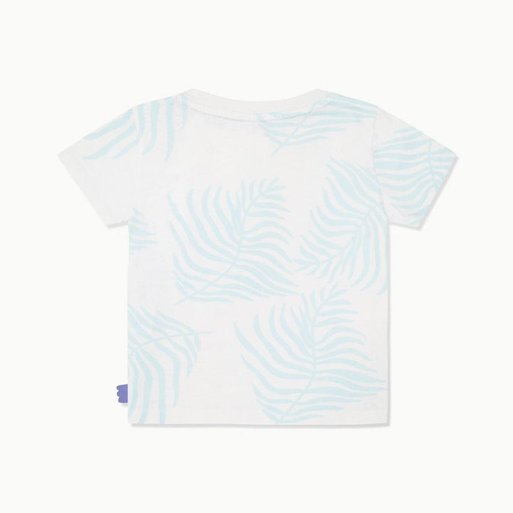 Recycled Cotton Palm Leaf Baby T-shirt - Natural/Sterling Blue