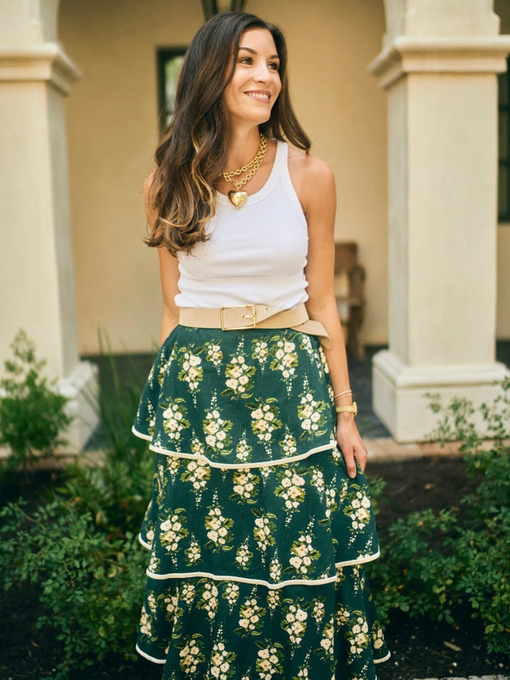 Kenz Skirt x McKenzie Depinto - Deep Green With Cream Larsen Floral