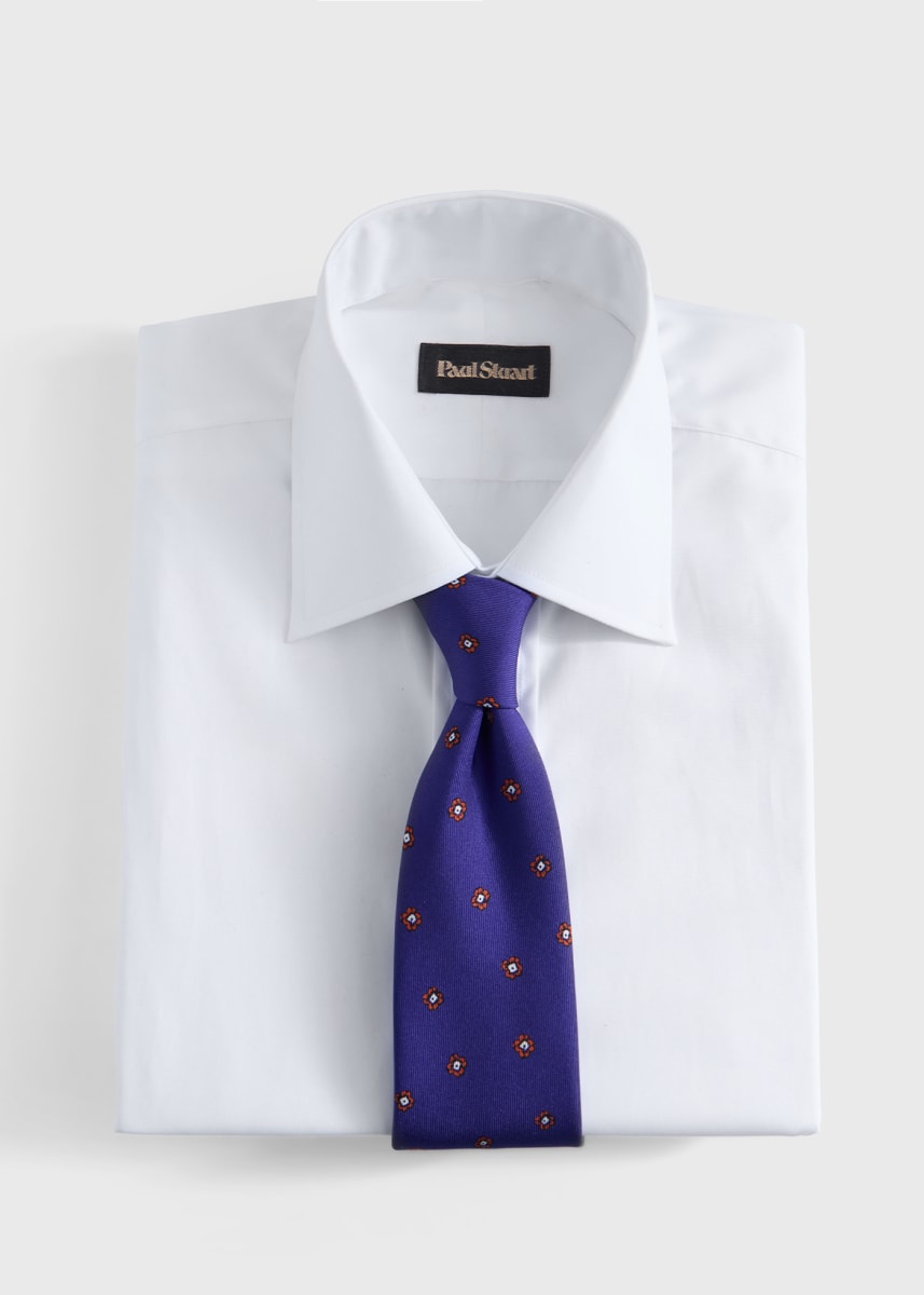 Floral Medallion Print Silk Tie - Royal Blue