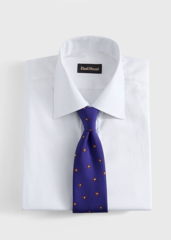 Floral Medallion Print Silk Tie - Royal Blue