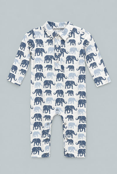 Blue Elephant Polo Romper - Ethan's Elephants