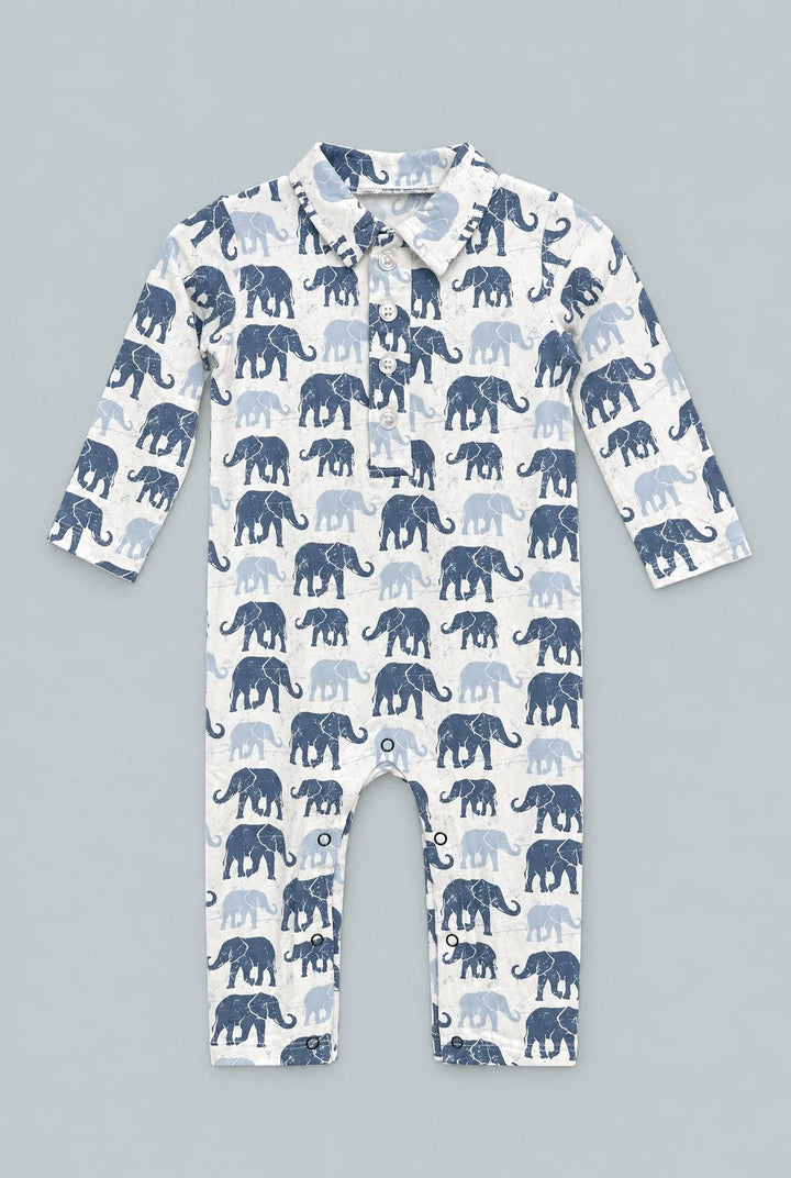 Blue Elephant Polo Romper - Ethan's Elephants