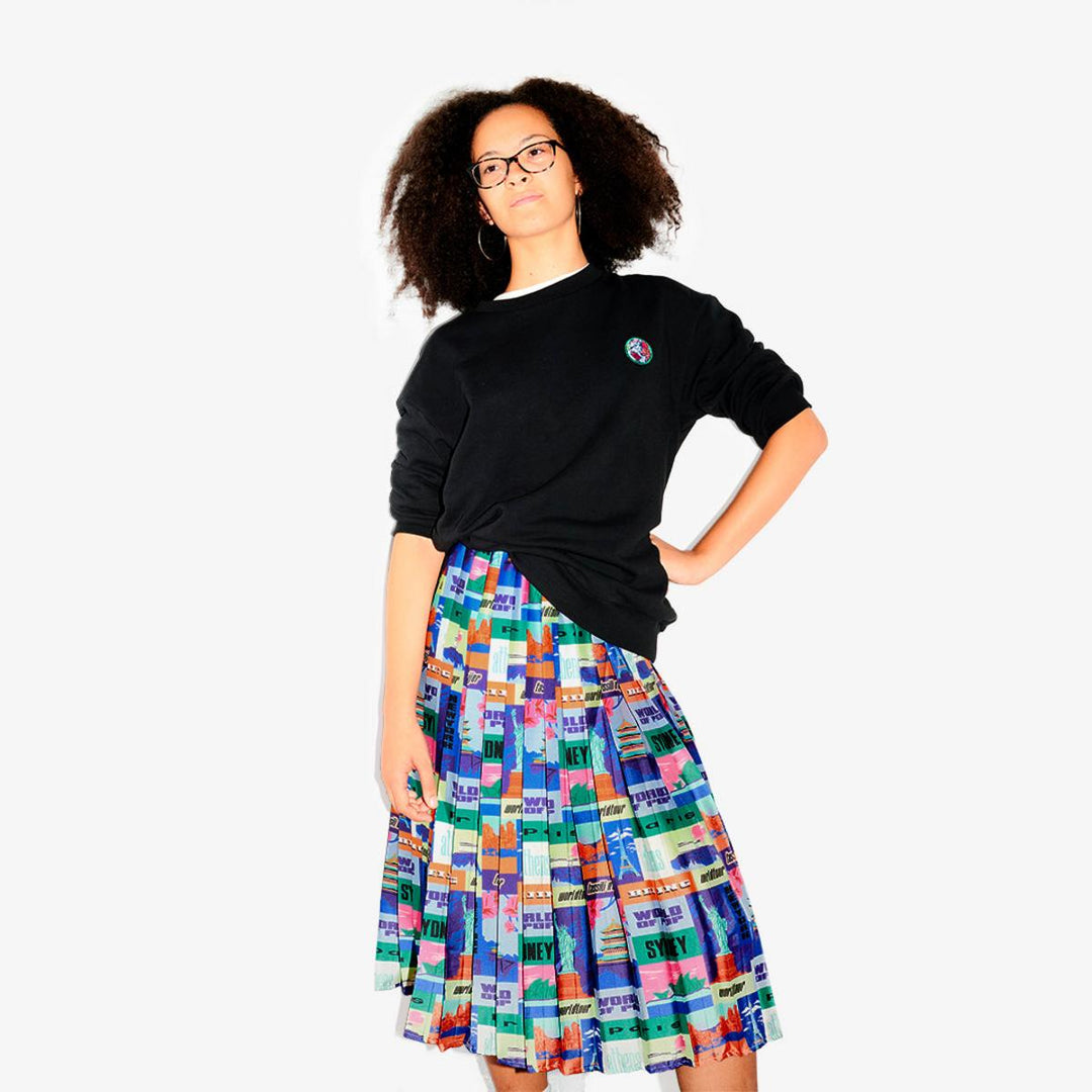 Polded "World Tour" printed skirt