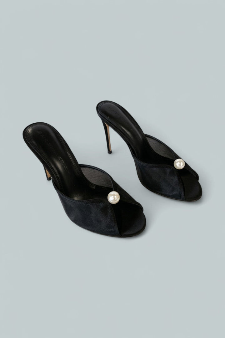 Women's Sadie Faux Pearl Embellished Mule Sandals - Black