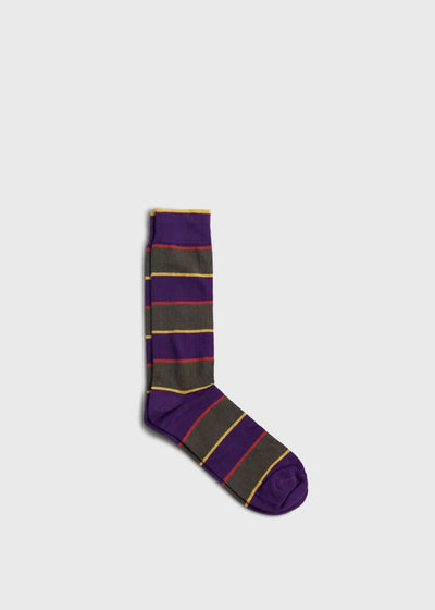 Cotton Regimental Stripe Sock - Purple/Olive