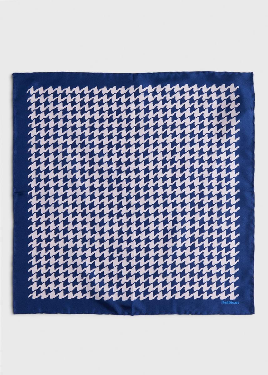 Houndstooth Silk Pocket Square - Blue